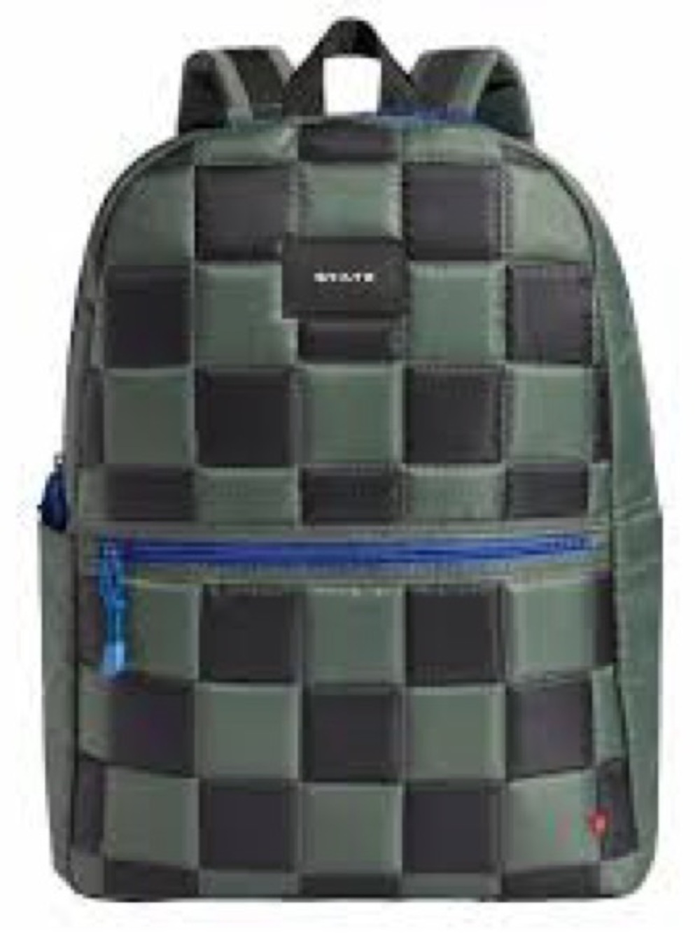 STATE Quilted Black & Green Backpack with Blue Accents